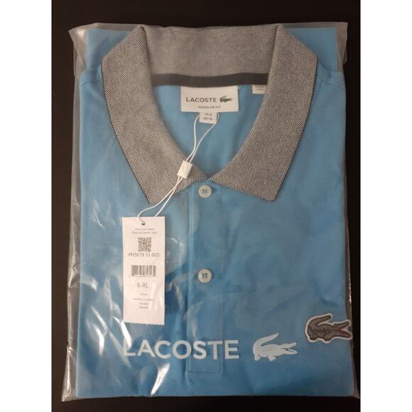 Lacoste Men's Short Sleeve Mini Pique Regular Fit Caviar Croc Polo Shirt Blue XL - Picture 2 of 2